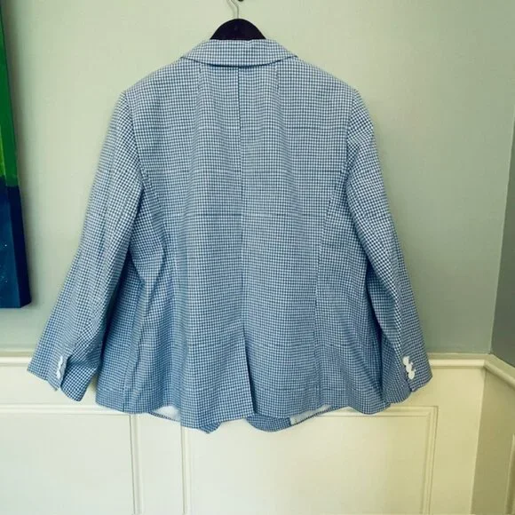 Talbots One Button Gingham Blazer Jacket Coastal Spring Summer Blue & White 16W - Picture 8 of 10